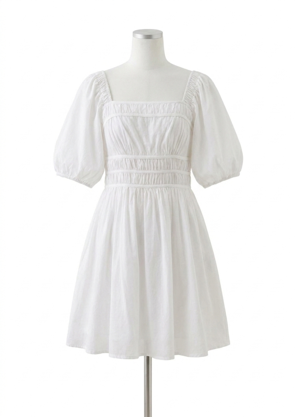 NEW ENTRO puff sleeve poplin mini dress in white